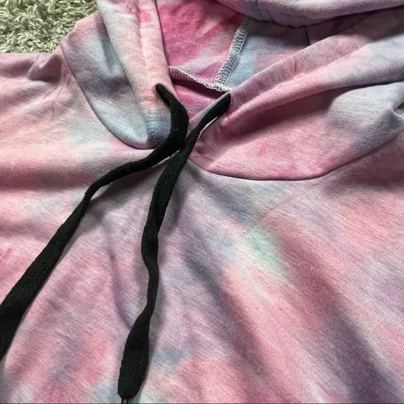 Pink blue purple size Xl 📌 tie dye cotton candy color cropped hoodie/sweatshirt - Picture 3 of 8
